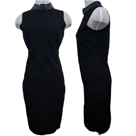Milly Embellished Collar Iconic Shilloute Sheath Knee Length Dress Black Medium - Picture 5 of 16